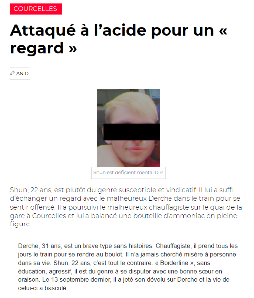 Attaqué à l'acide à la gare de Charleroi, il est brûlé et a failli perdre la vue