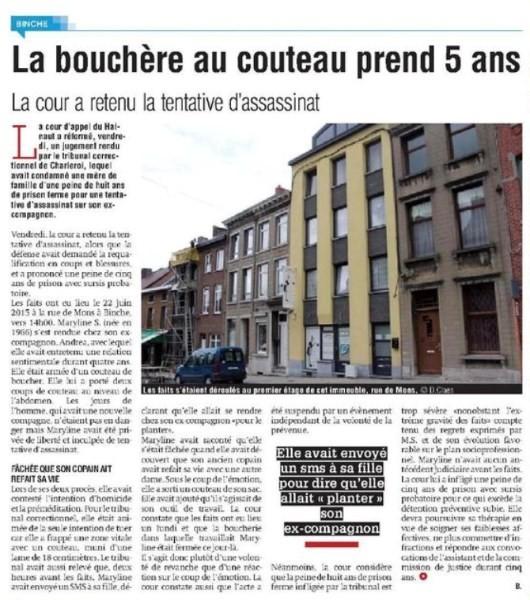 La Binchoise qui avait poignardé son ex-compagnon ne fera finalement pas de prison